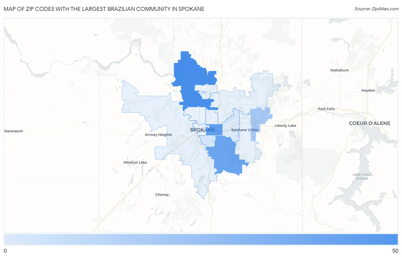 Zip Codes with the Largest Brazilian Community in Spokane Map