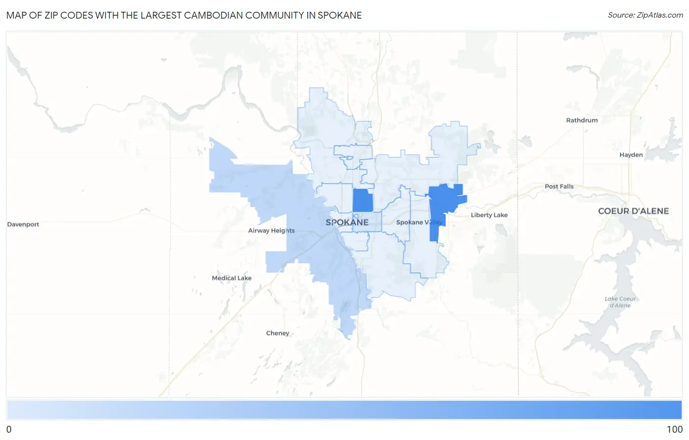 Zip Codes with the Largest Cambodian Community in Spokane Map