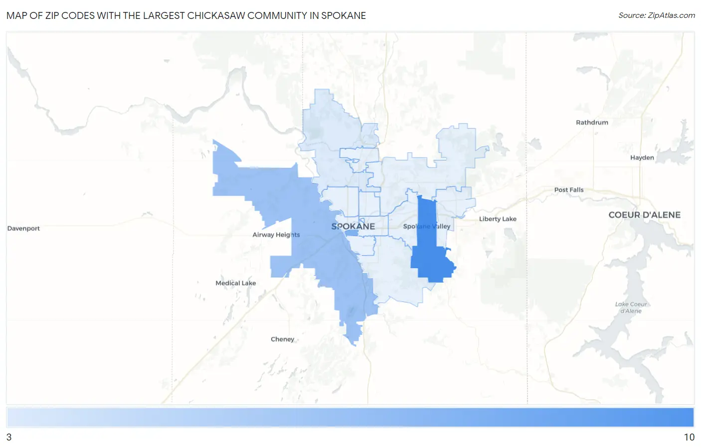 Zip Codes with the Largest Chickasaw Community in Spokane Map