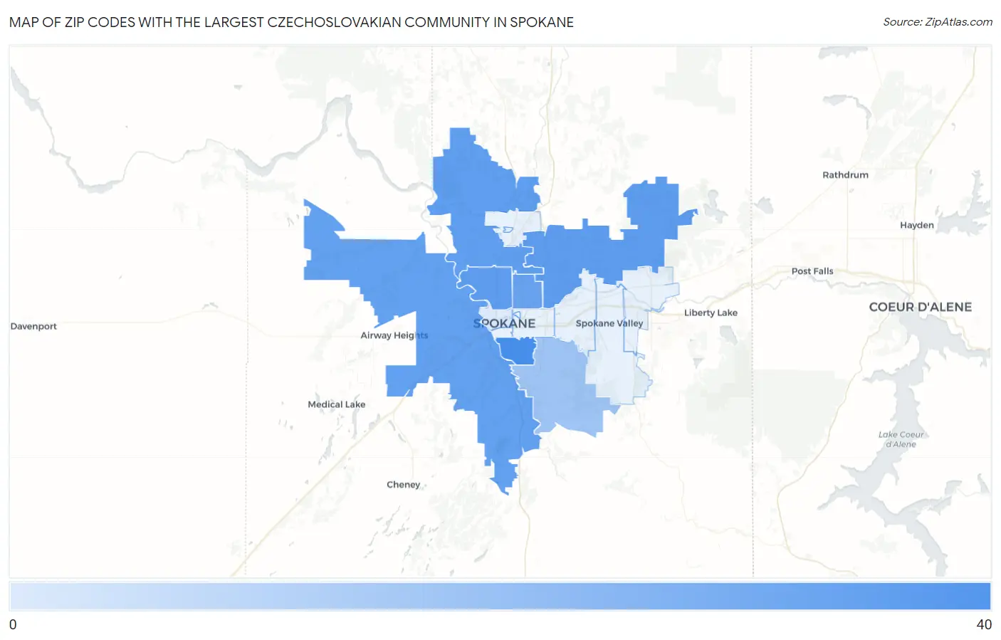 Zip Codes with the Largest Czechoslovakian Community in Spokane Map