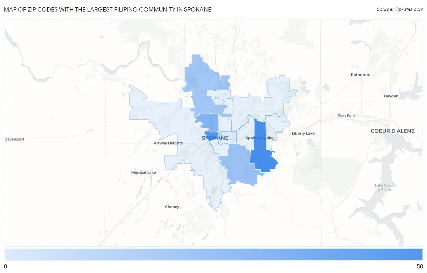 Zip Codes with the Largest Filipino Community in Spokane Map
