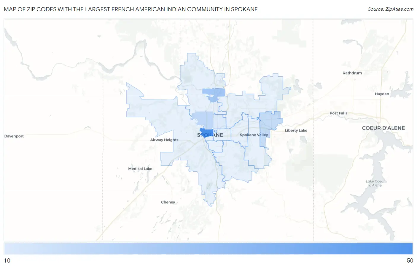 Zip Codes with the Largest French American Indian Community in Spokane Map