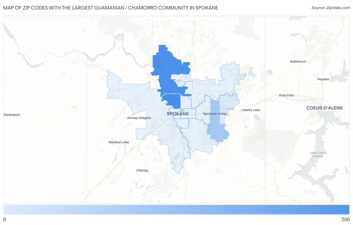 Zip Codes with the Largest Guamanian / Chamorro Community in Spokane Map
