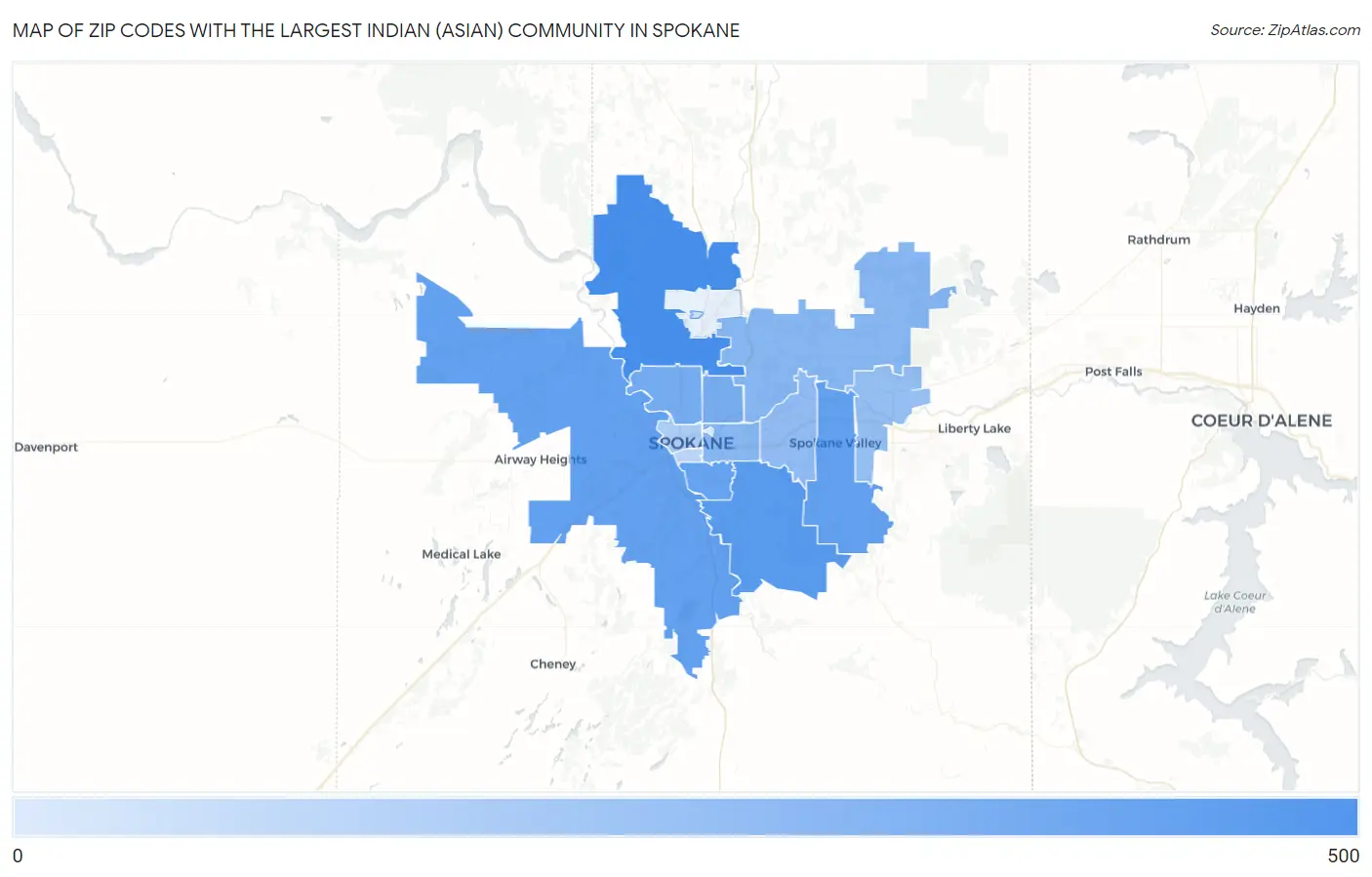 Zip Codes with the Largest Indian (Asian) Community in Spokane Map