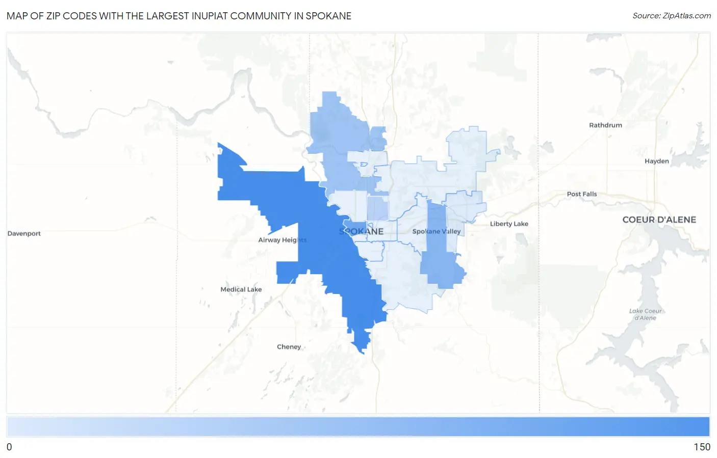 Zip Codes with the Largest Inupiat Community in Spokane Map