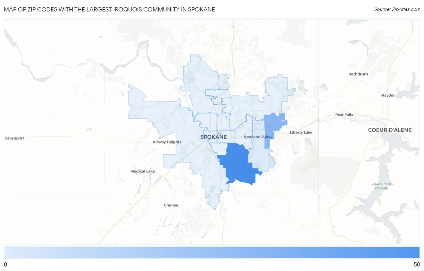 Zip Codes with the Largest Iroquois Community in Spokane Map