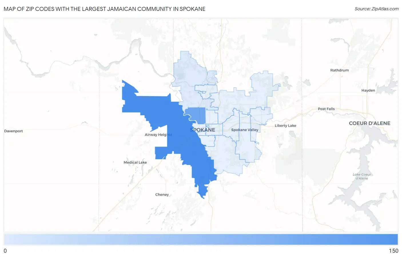 Zip Codes with the Largest Jamaican Community in Spokane Map
