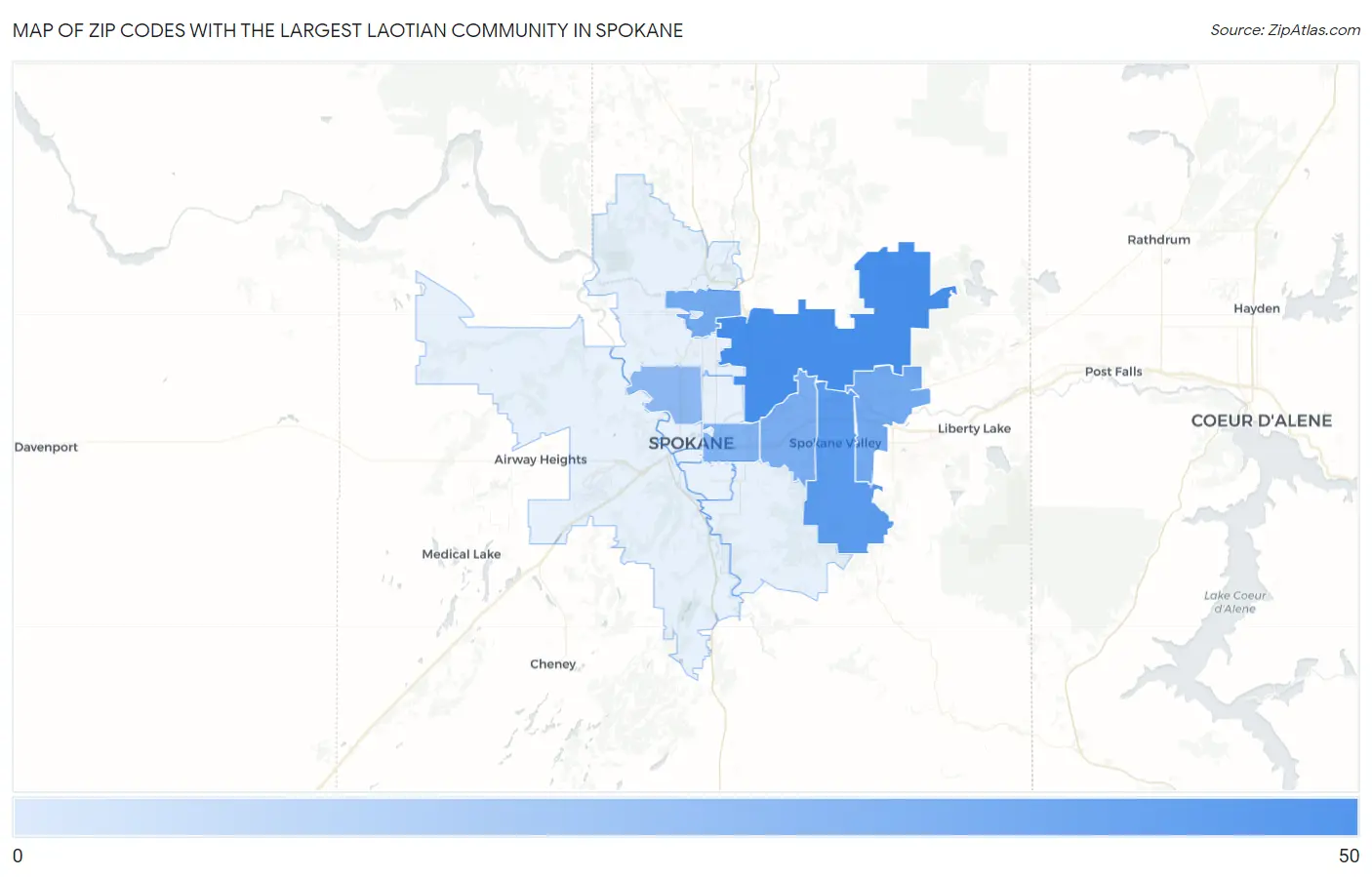 Zip Codes with the Largest Laotian Community in Spokane Map