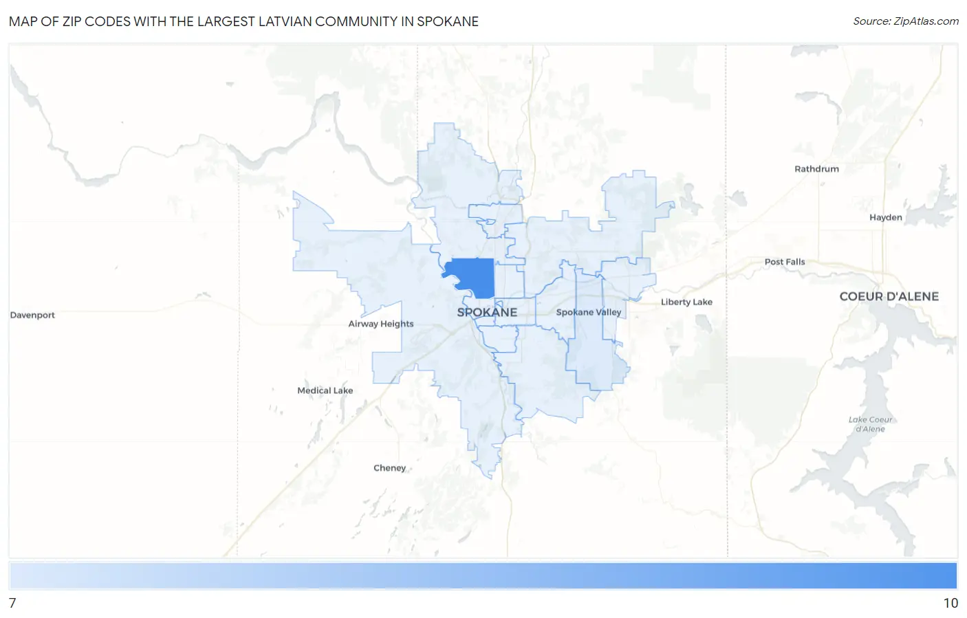 Zip Codes with the Largest Latvian Community in Spokane Map