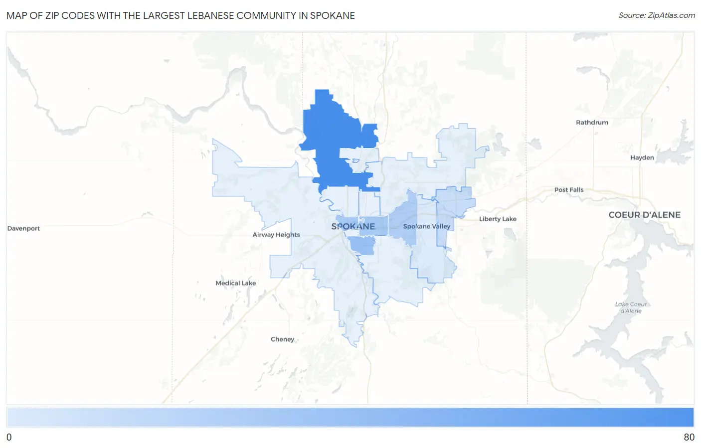 Zip Codes with the Largest Lebanese Community in Spokane Map