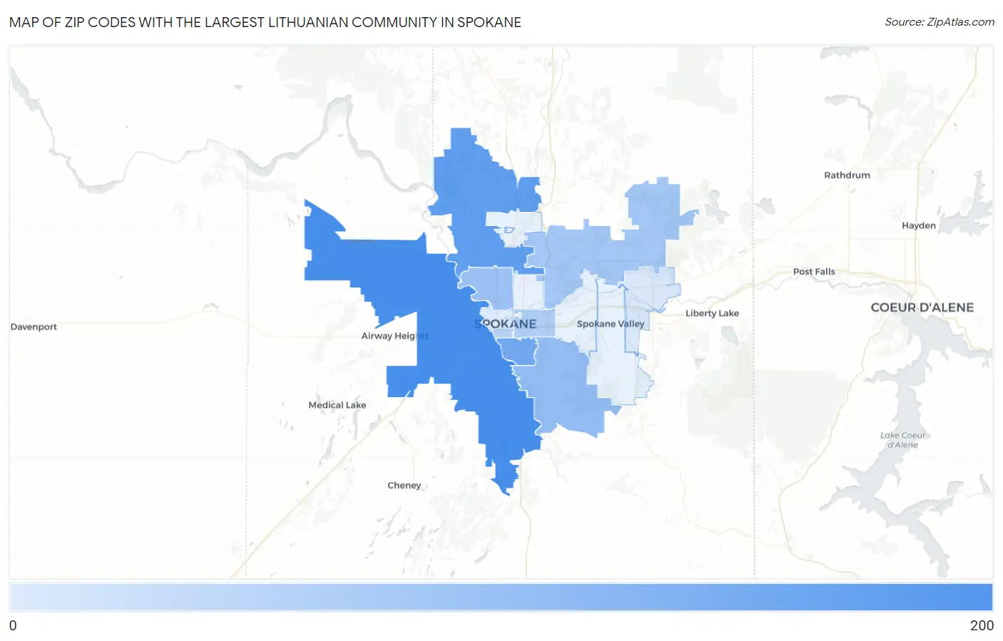 Zip Codes with the Largest Lithuanian Community in Spokane Map