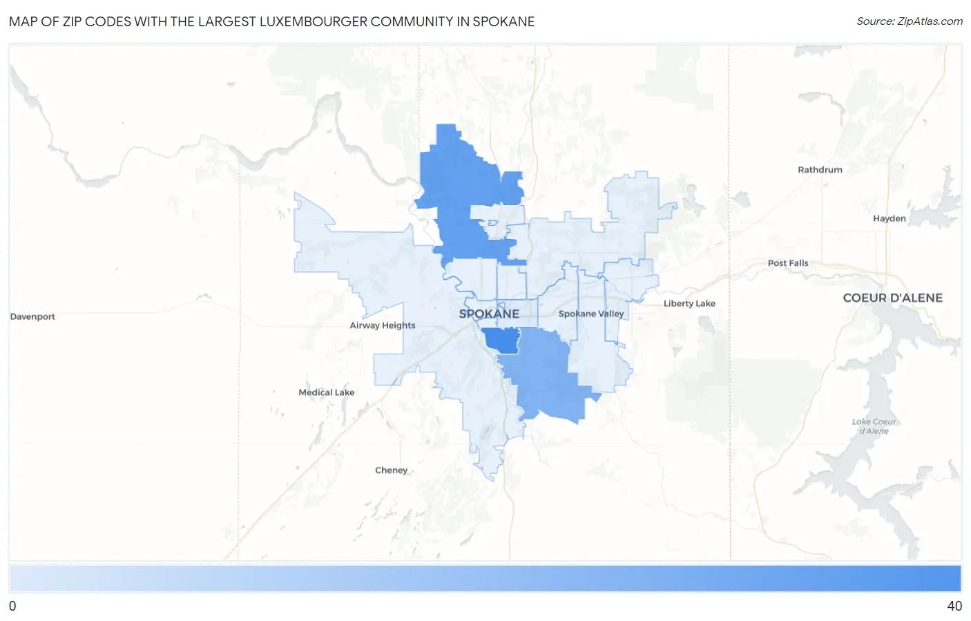 Zip Codes with the Largest Luxembourger Community in Spokane Map