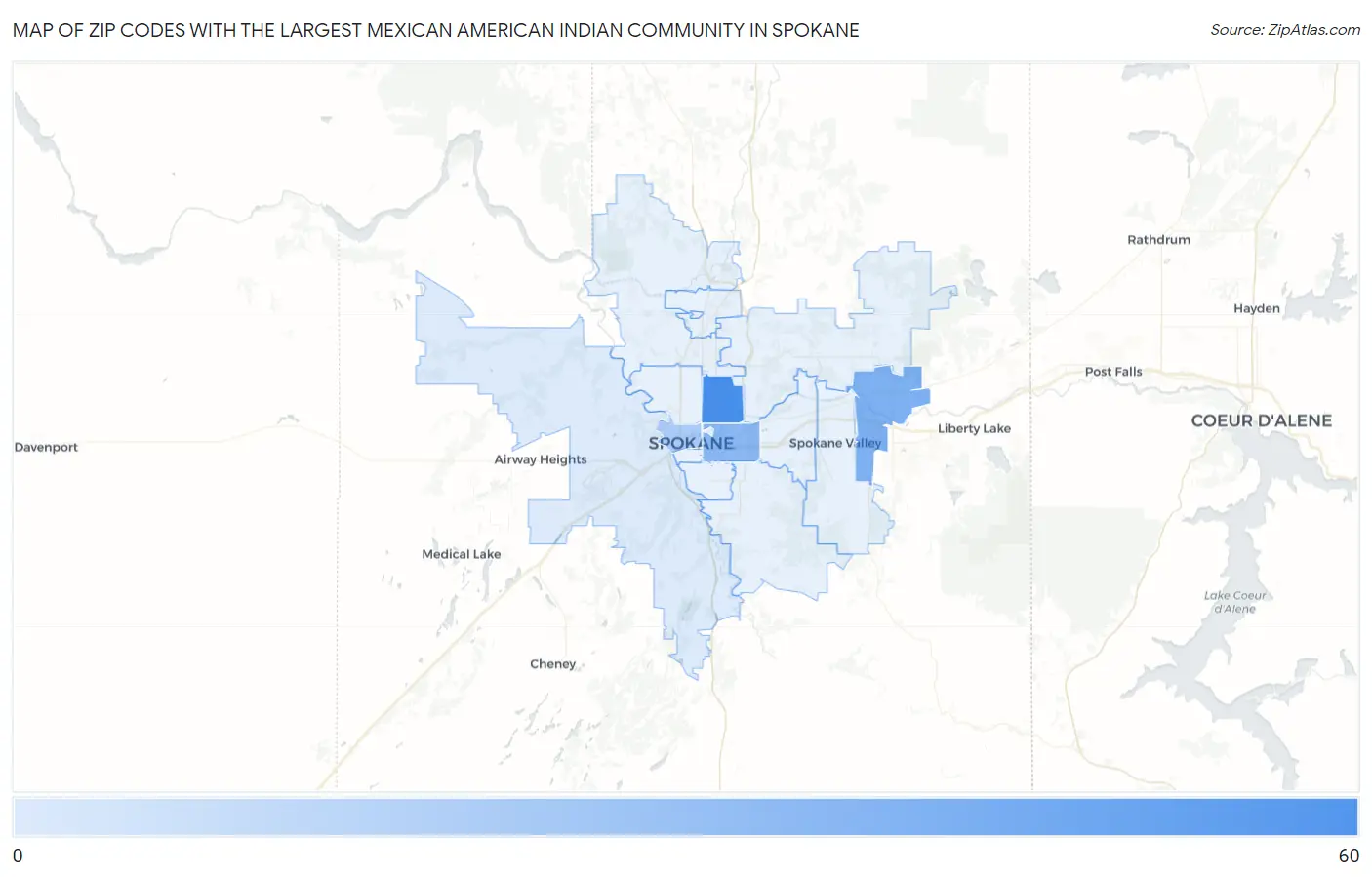 Zip Codes with the Largest Mexican American Indian Community in Spokane Map