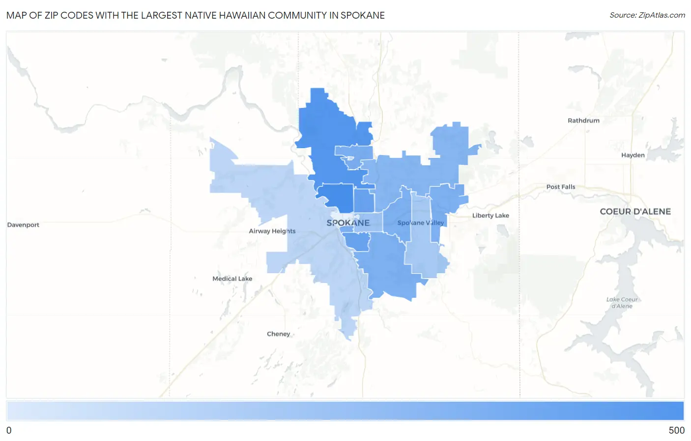 Zip Codes with the Largest Native Hawaiian Community in Spokane Map