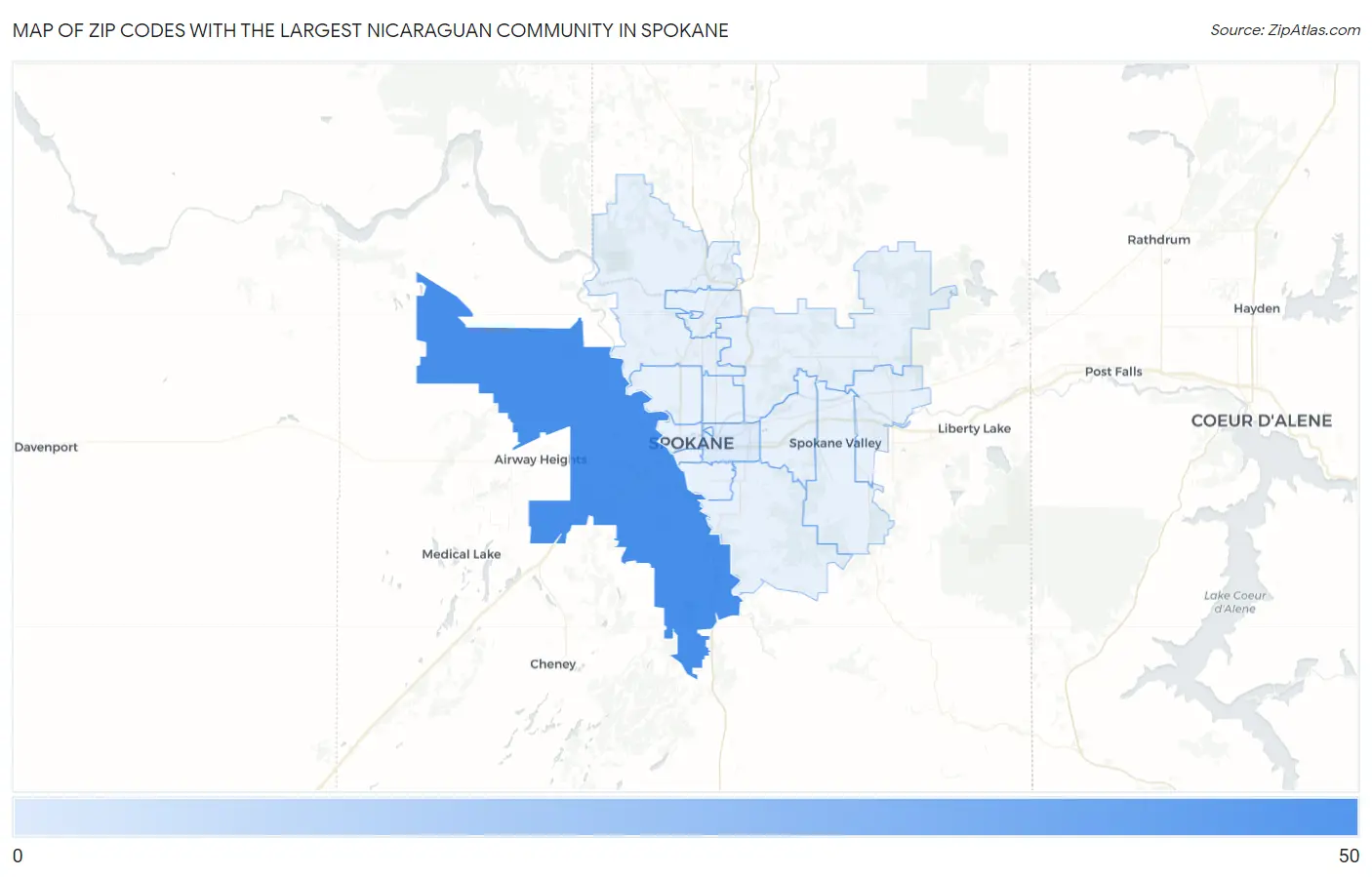 Zip Codes with the Largest Nicaraguan Community in Spokane Map