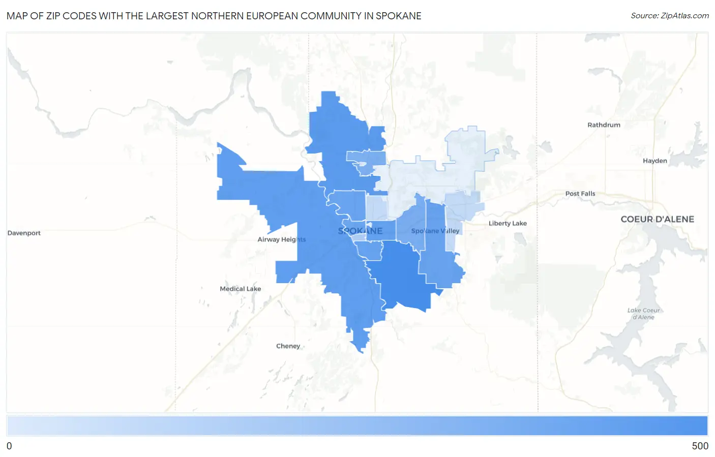 Zip Codes with the Largest Northern European Community in Spokane Map