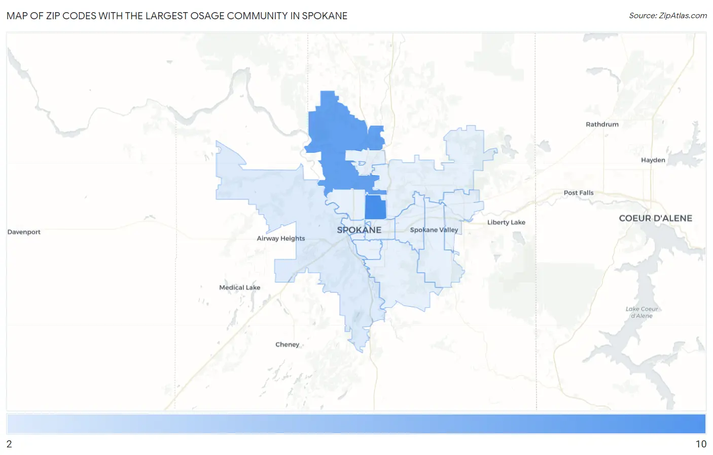 Zip Codes with the Largest Osage Community in Spokane Map