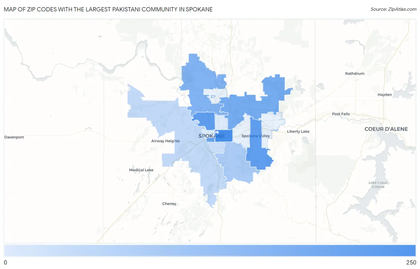 Zip Codes with the Largest Pakistani Community in Spokane Map