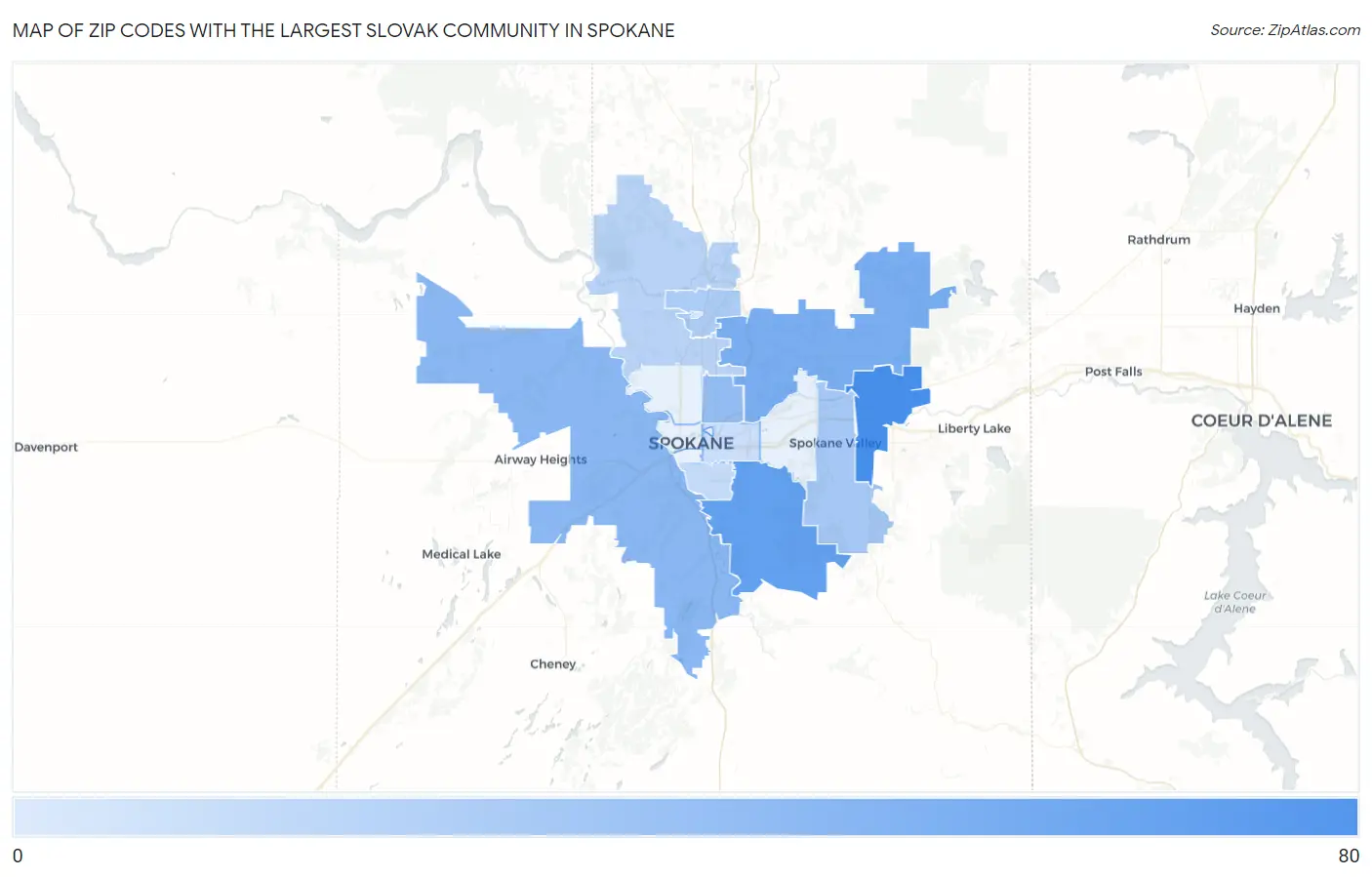 Zip Codes with the Largest Slovak Community in Spokane Map