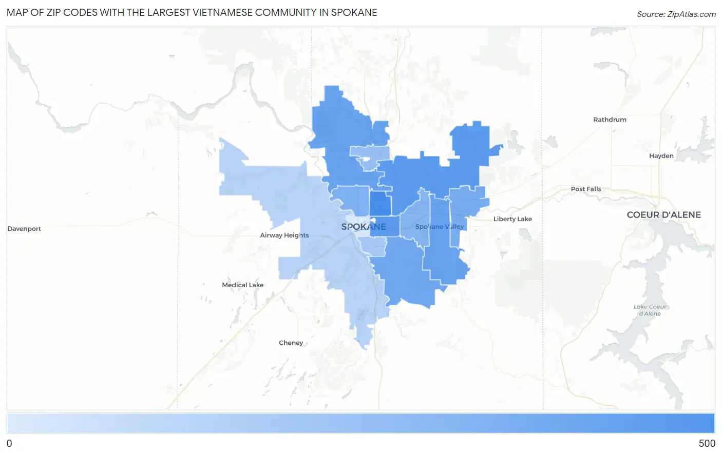 Zip Codes with the Largest Vietnamese Community in Spokane Map