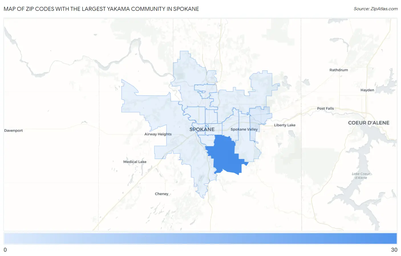 Zip Codes with the Largest Yakama Community in Spokane Map