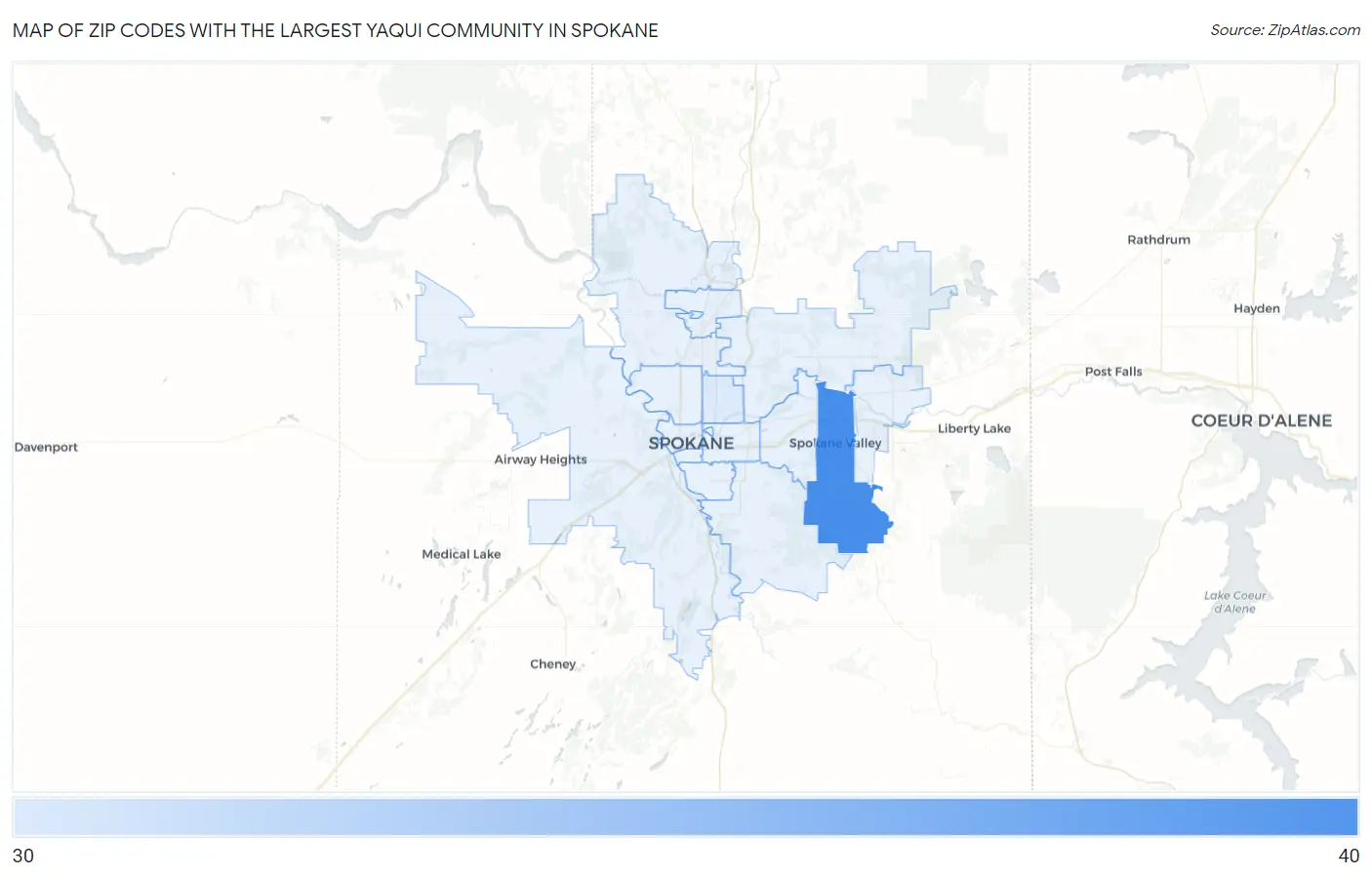 Zip Codes with the Largest Yaqui Community in Spokane Map