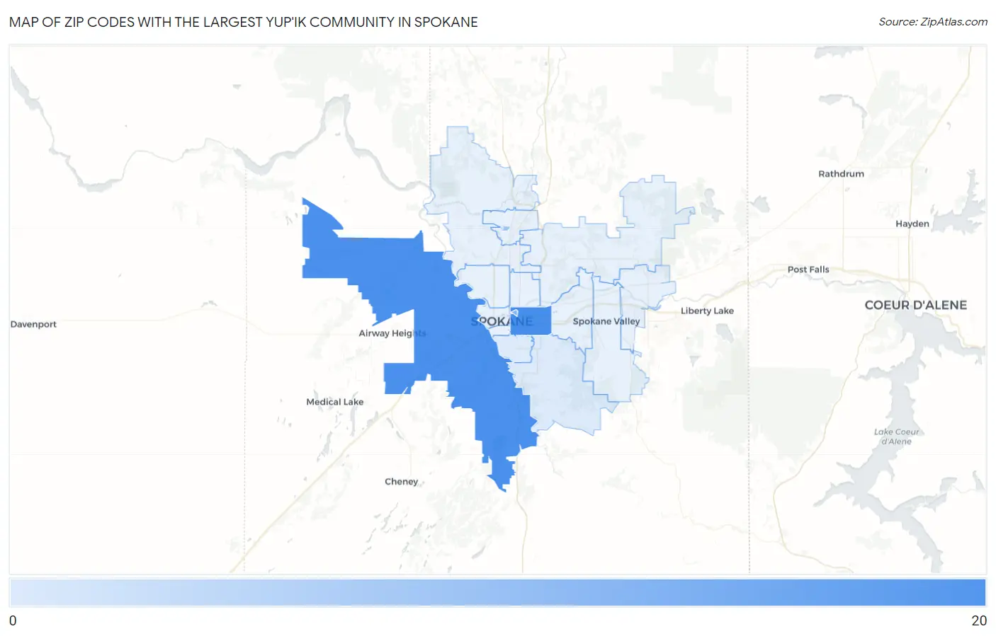 Zip Codes with the Largest Yup'ik Community in Spokane Map