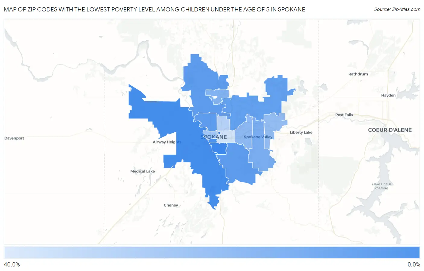 Zip Codes with the Lowest Poverty Level Among Children Under the Age of 5 in Spokane Map