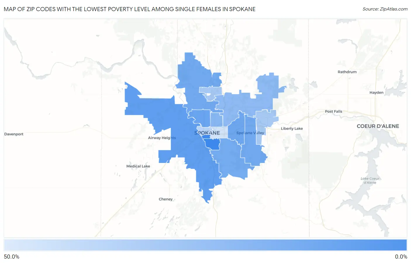Zip Codes with the Lowest Poverty Level Among Single Females in Spokane Map