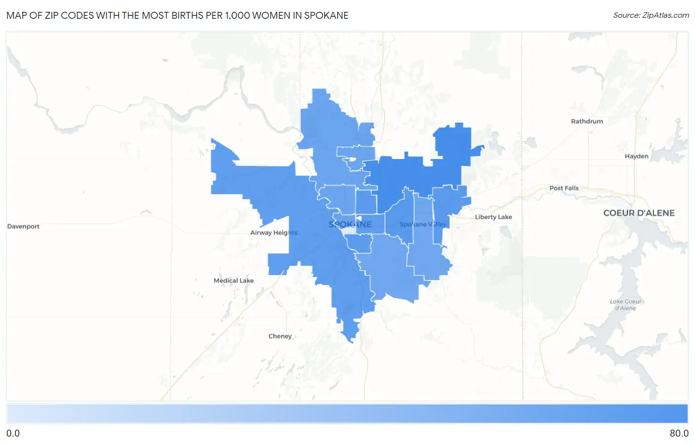 Zip Codes with the Most Births per 1,000 Women in Spokane Map