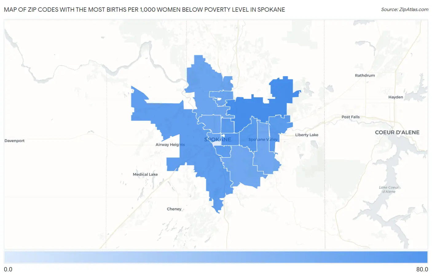 Zip Codes with the Most Births per 1,000 Women Below Poverty Level in Spokane Map