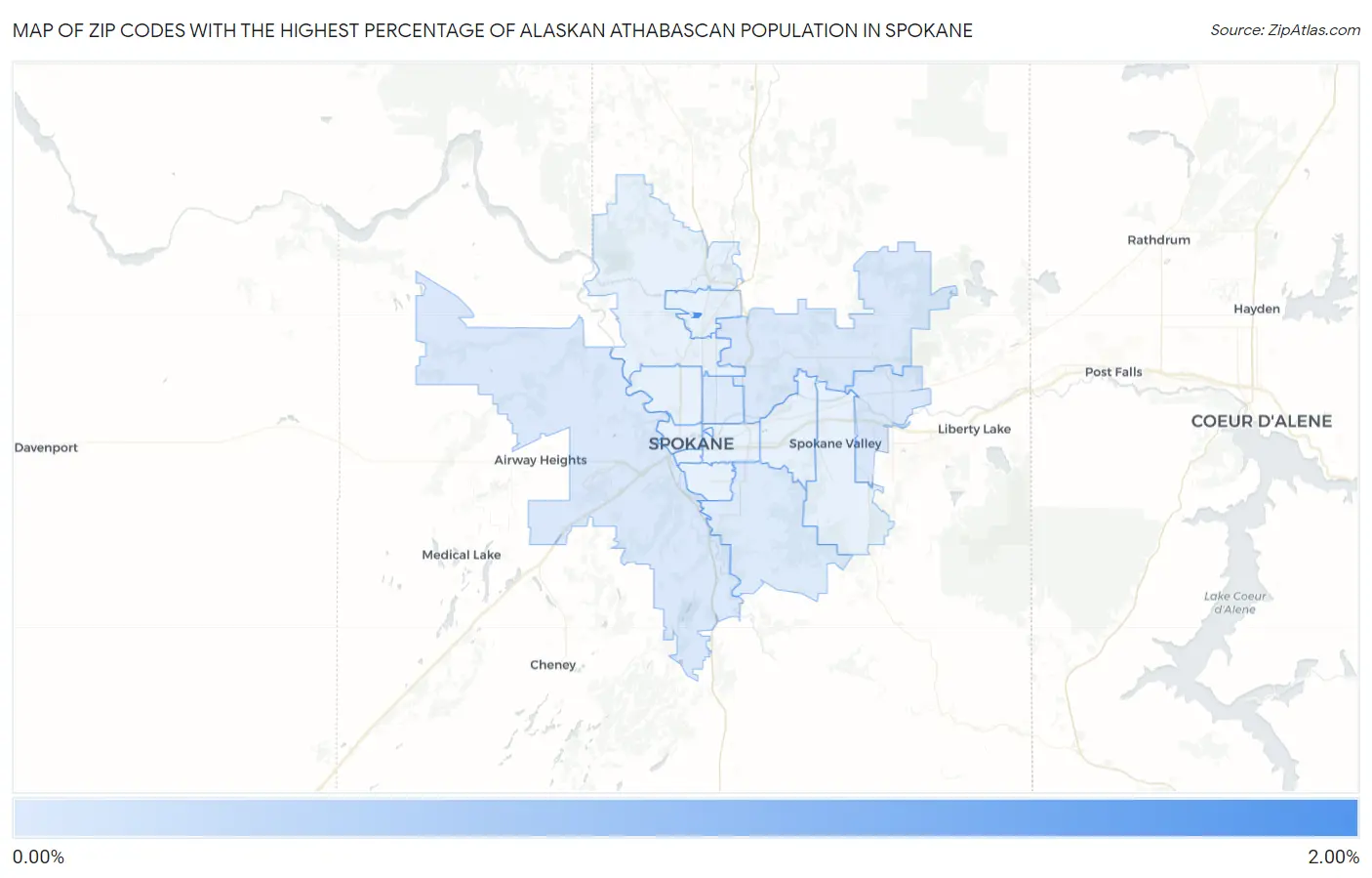 Zip Codes with the Highest Percentage of Alaskan Athabascan Population in Spokane Map