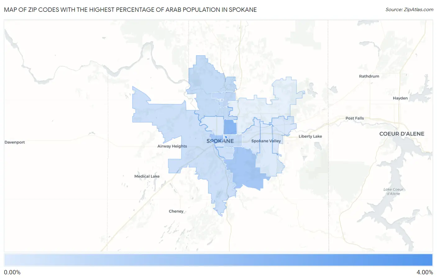 Zip Codes with the Highest Percentage of Arab Population in Spokane Map