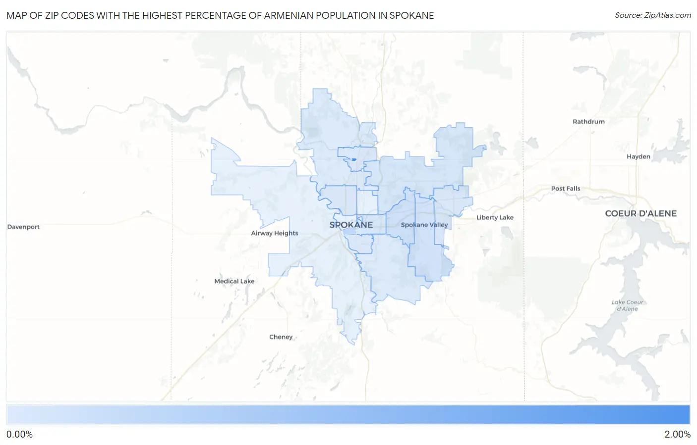 Zip Codes with the Highest Percentage of Armenian Population in Spokane Map