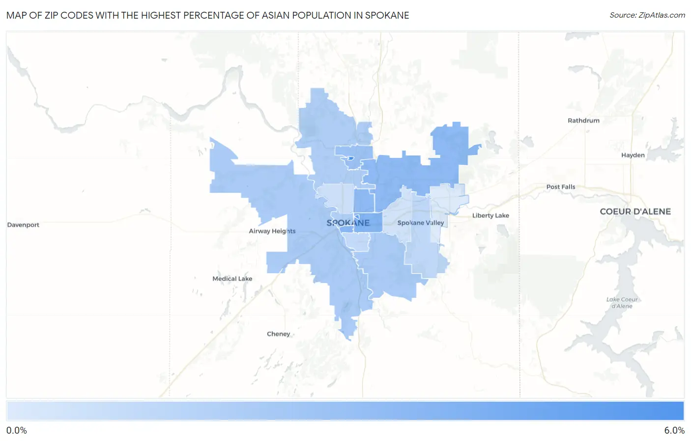 Zip Codes with the Highest Percentage of Asian Population in Spokane Map