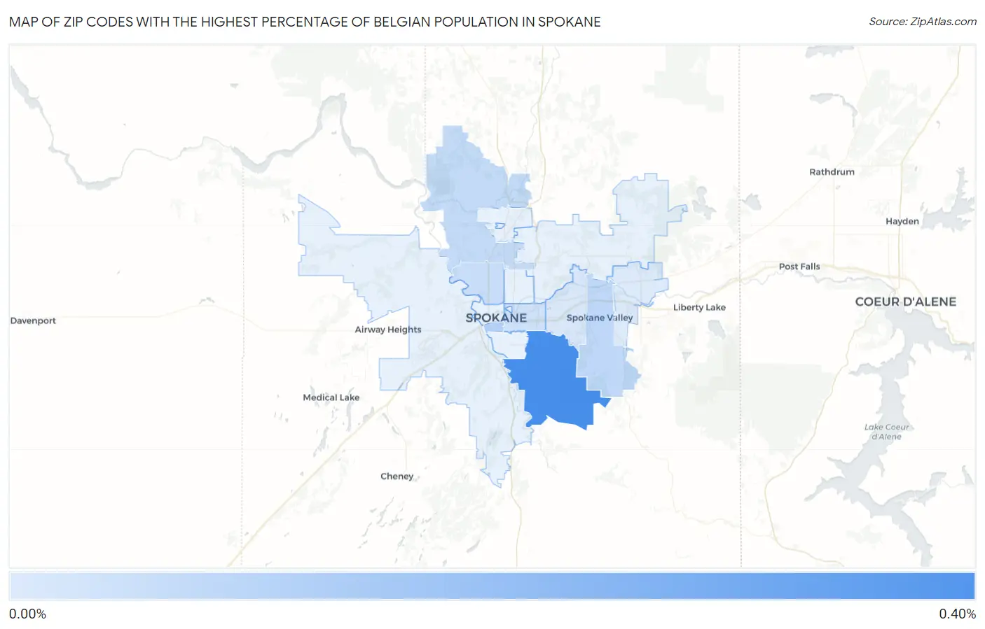 Zip Codes with the Highest Percentage of Belgian Population in Spokane Map