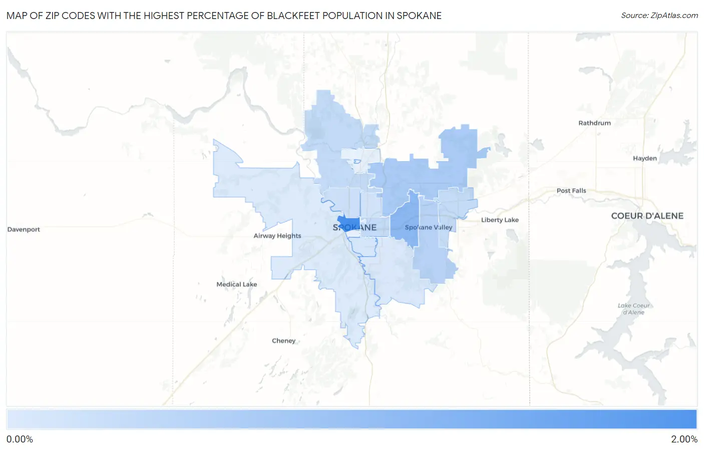 Zip Codes with the Highest Percentage of Blackfeet Population in Spokane Map