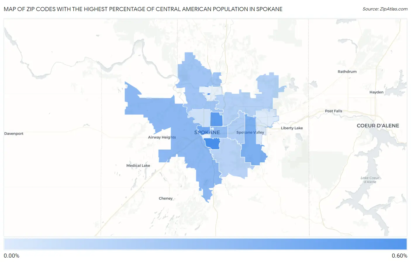 Zip Codes with the Highest Percentage of Central American Population in Spokane Map