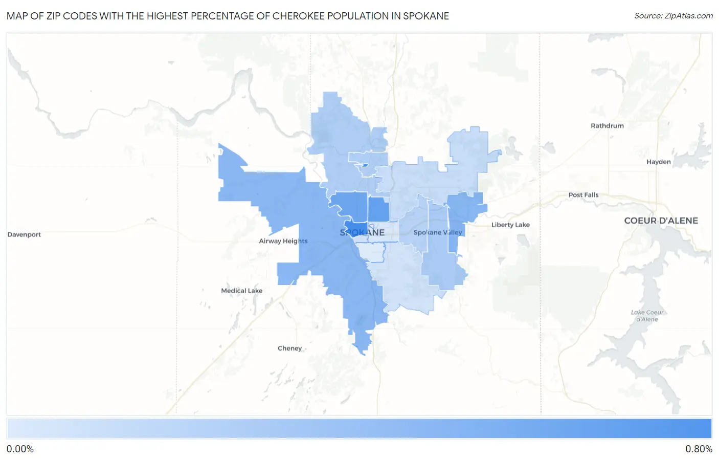 Zip Codes with the Highest Percentage of Cherokee Population in Spokane Map