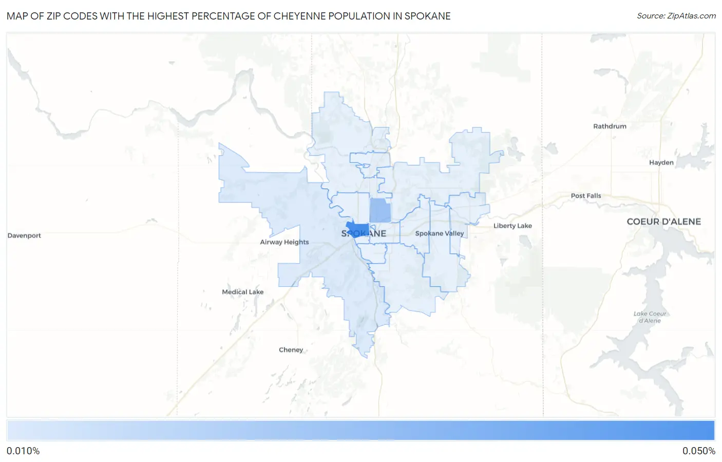 Zip Codes with the Highest Percentage of Cheyenne Population in Spokane Map