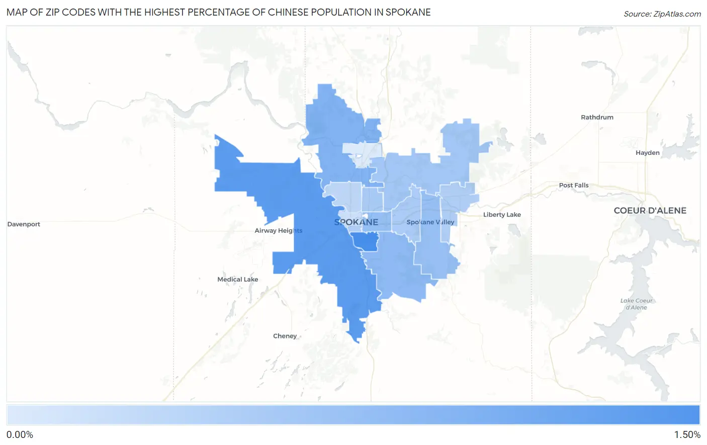 Zip Codes with the Highest Percentage of Chinese Population in Spokane Map