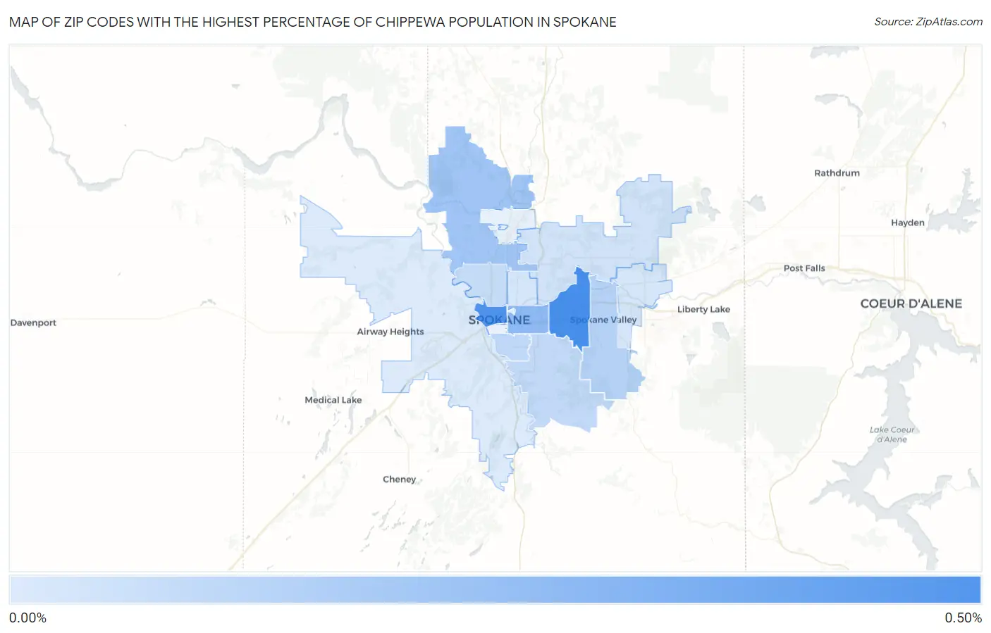 Zip Codes with the Highest Percentage of Chippewa Population in Spokane Map