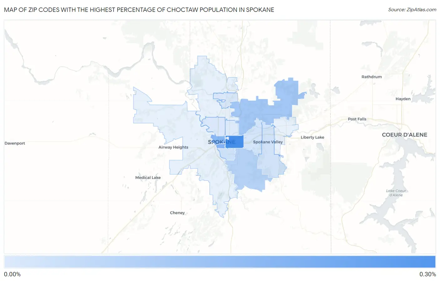 Zip Codes with the Highest Percentage of Choctaw Population in Spokane Map