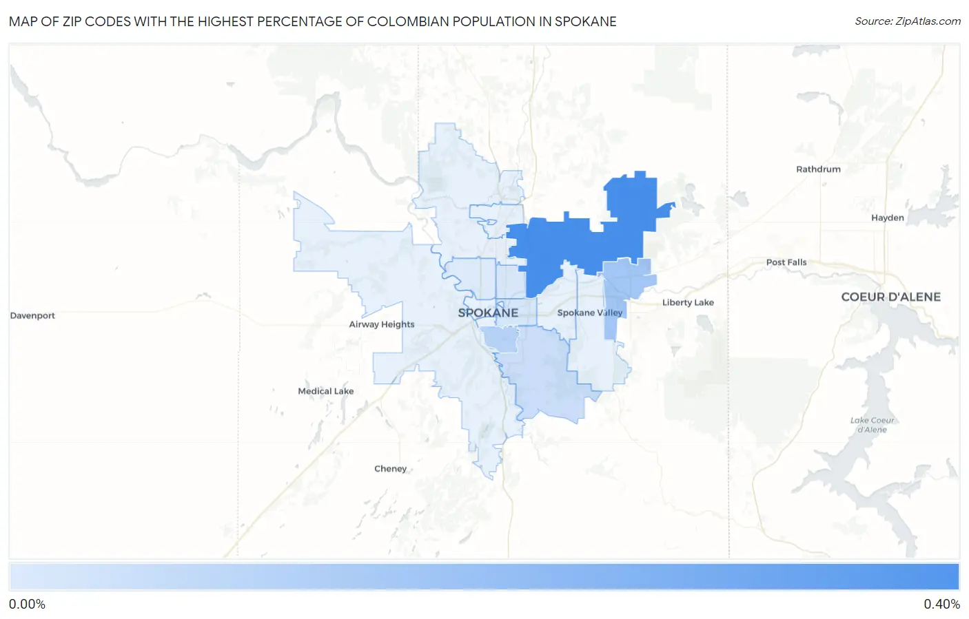 Zip Codes with the Highest Percentage of Colombian Population in Spokane Map