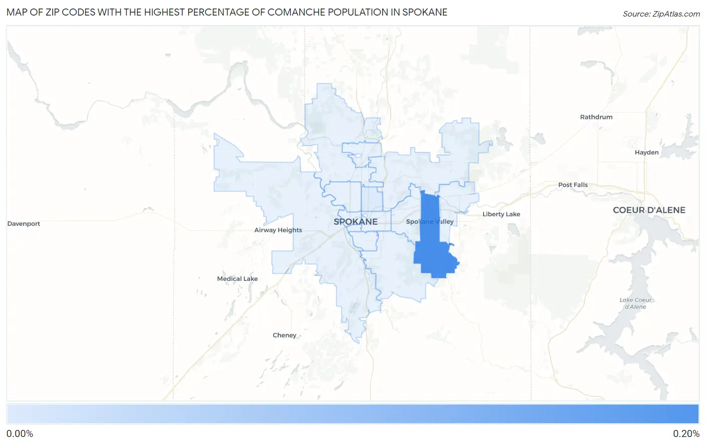 Zip Codes with the Highest Percentage of Comanche Population in Spokane Map