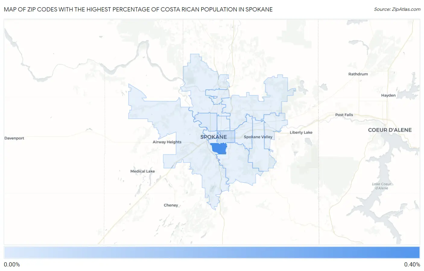 Zip Codes with the Highest Percentage of Costa Rican Population in Spokane Map