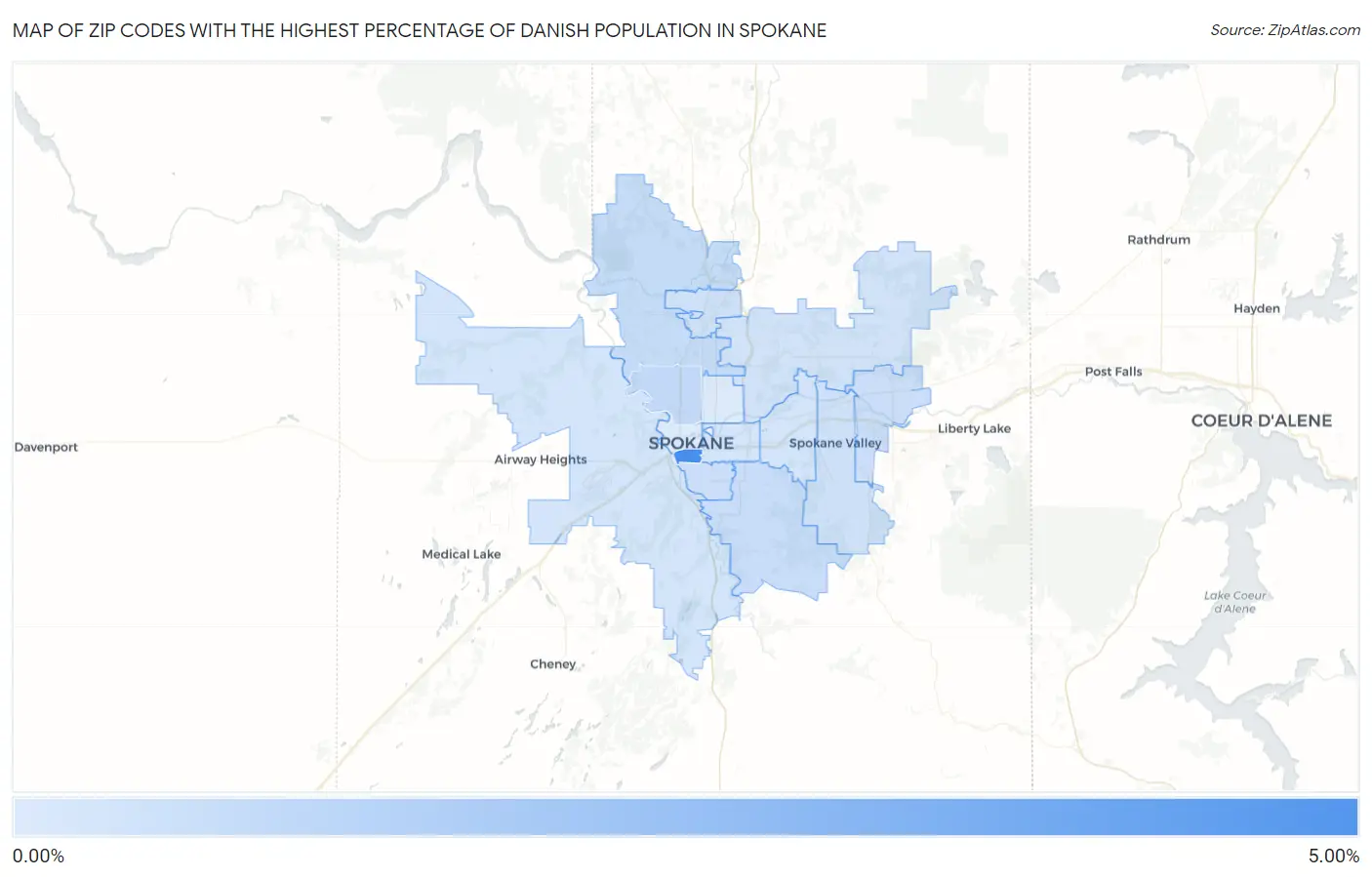Zip Codes with the Highest Percentage of Danish Population in Spokane Map