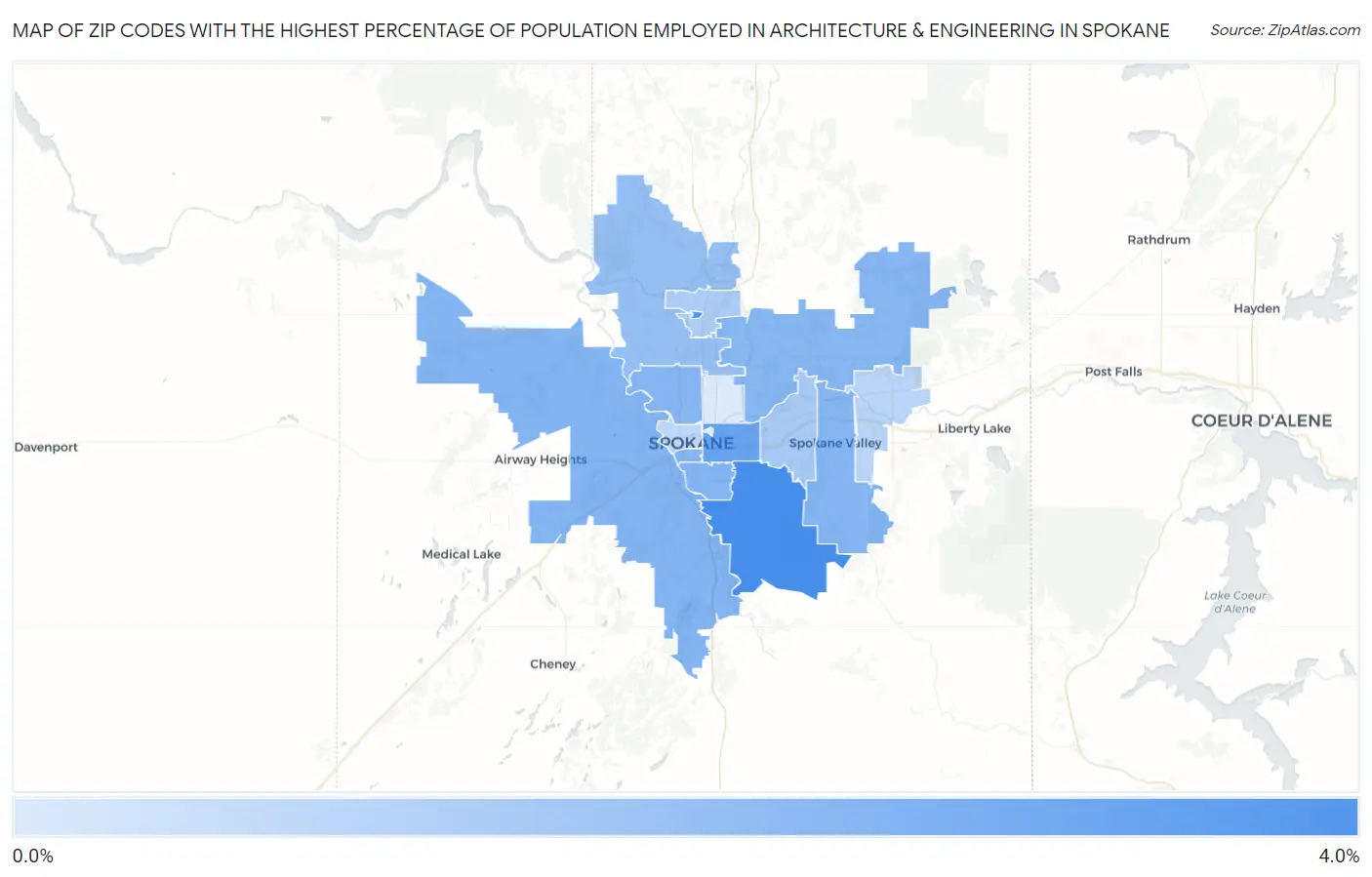 Zip Codes with the Highest Percentage of Population Employed in Architecture & Engineering in Spokane Map