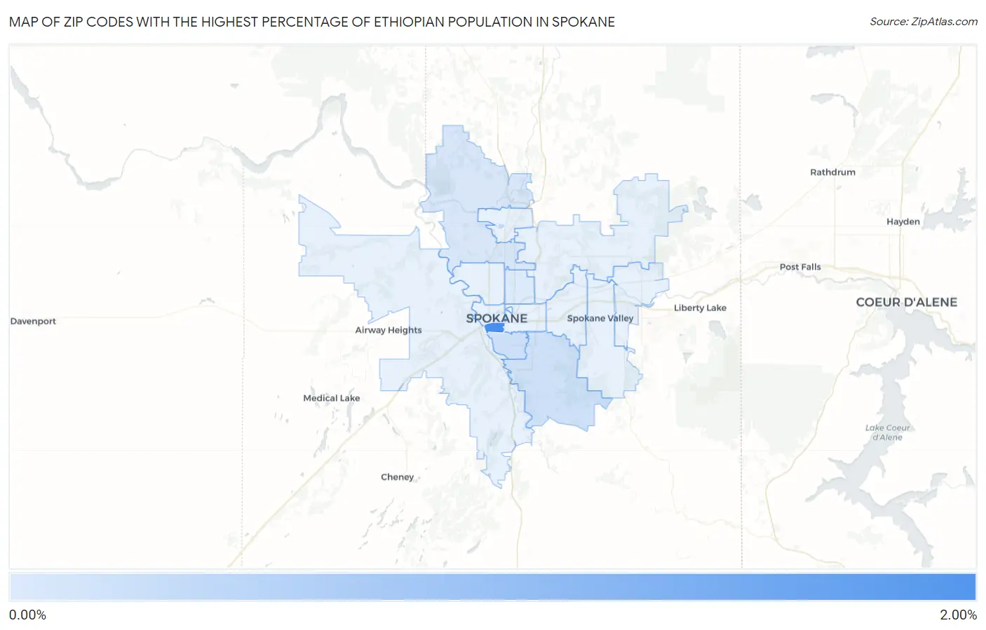 Zip Codes with the Highest Percentage of Ethiopian Population in Spokane Map