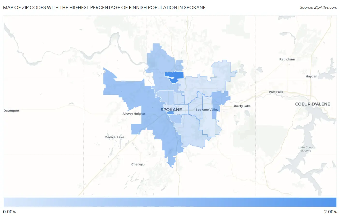 Zip Codes with the Highest Percentage of Finnish Population in Spokane Map